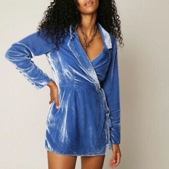 Free People Viola Blue Velvet Velour Romper - Picture 1 of 7